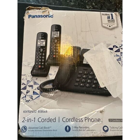 Panasonic KX-TGF852 B Black 2 IN 1  corded and Cordless Phone - Picture 1 of 3
